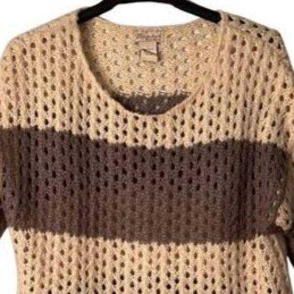 Glimmer Sweater Womens Size L Brown Tan Stripe Crochet Round Neck Pullover Light - Picture 5 of 6